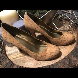 Almond toe cork heels